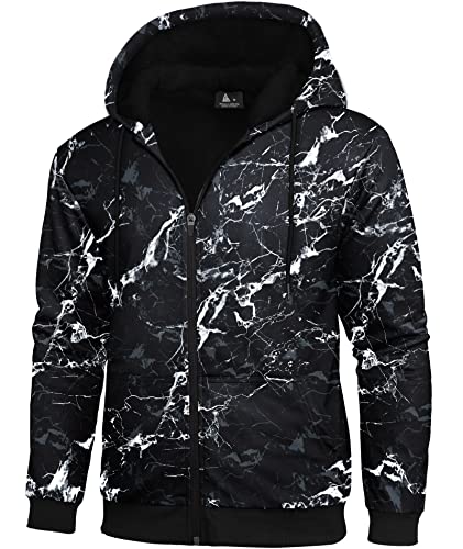 igeekwell Kapuzenpullover Herren, Druck Langarm Reißverschluss Fleece Kapuzenjacke,Herren Winterjacke Sweatjacke zum Wandern Laufen Outdoor-Sportarten (Schwarz weiß Rauch-2XL) von igeekwell