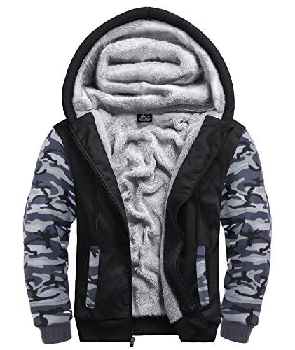 igeekwell Kapuzenpullover Herren, Langarm Reißverschluss Fleece Kapuzenjacke,Herren Karierte Jacke Winterjacke Sweatjacke zum Wandern Laufen Outdoor-Sportarten (Tarngrau-M) von igeekwell