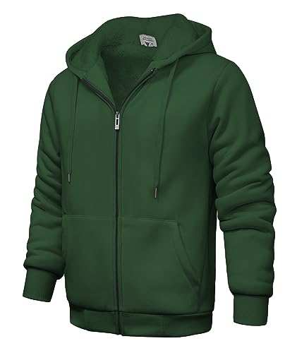 igeekwell Kapuzenpullover Herren, Langarm Reißverschluss Fleece Kapuzenjacke,Herren Winterjacke Sweatjacke zum Wandern Laufen Outdoor-Sportarten (0652 Kieferngrün-2XL) von igeekwell