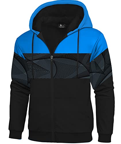 igeekwell Kapuzenpullover Herren, Langarm Reißverschluss Fleece Kapuzenjacke,Herren Winterjacke Sweatjacke zum Wandern Laufen Outdoor-Sportarten (Schwarz Blau-M) von igeekwell