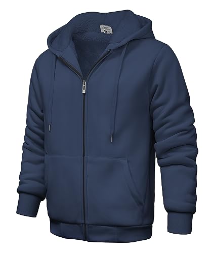 igeekwell Herren Hoodie, Herren Reißverschluss Kapuzenpullover Fleece Kapuze Casual Sweatshirt Classic Farbabstimmung Hoody (0652 Marine-3XL) von igeekwell