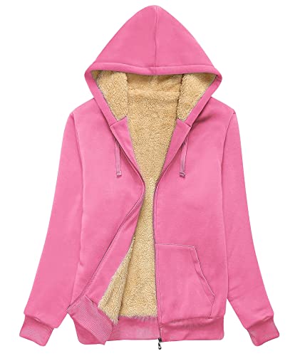 igeekwell Kapuzenpullover mit Fleece Gefüttert Outdoor Hoodie Damen Sweatjacke Warm Casual Dick Sweatjacke mit Teddyfutter Damen Plüschjacke mit Kapuze Pullover Damen Gefüttert WinterjackeRosa-L von igeekwell