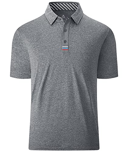 igeekwell Herren Poloshirts Kurzarm Golf Polos Sommer Männer Streifen Schnelltrocknend Sport Poloshirt Outdoor 2XL Hellgrau von igeekwell