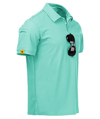 igeekwell Poloshirt Herren Kurzarm Knopfleiste Atmungsaktiv T-Shirts Sport Outdoor Polohemd Männer mit Brillenhalter Casual Polo(Türkisblau-L) von igeekwell