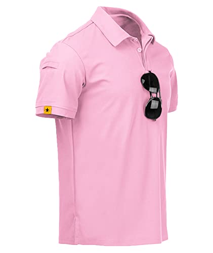 igeekwell Poloshirt Herren Kurzarm Atmungsaktiv Männer Polohemd Outdoor Sport T-Shirts Knopfleiste Casual Brillenhalter Tennis Poloshirt Regular Fit(Rosa-2XL) von igeekwell