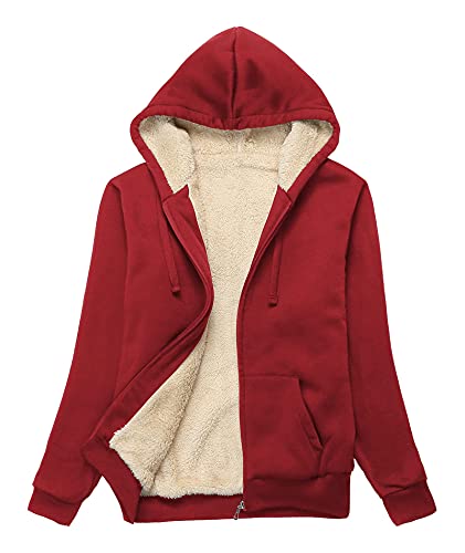 igeekwell Damen Sweatjacke Warm Gefüttert Fleecejacke Winter Thermojakce Fleece Teddy Hoody Jacke Reissverschluss Sweatshirt mit Kapuze Rot XXL von igeekwell