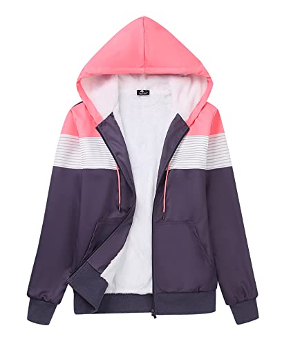 igeekwell Sweatshirt Damen Herbst Winter Damen Winterjacken Winter Fleecejacke mit Kapuze und Durchgehendem Reißverschluss Strickjacke Hooded Pullover Hellkorallen Dunkelgrau M von igeekwell