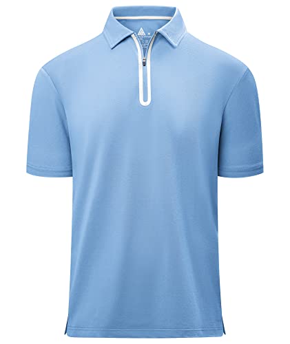 igeekwell Zip Poloshirt Herren Kurzarm Golf Sport Freizeit Tennis Polo für Männer Outdoor Schnelltrocknend Tops Blau M von igeekwell