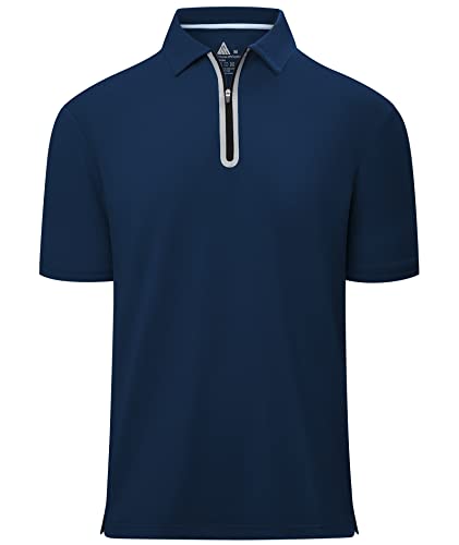 igeekwell Zip Poloshirt Herren Kurzarm Golf Sport Freizeit Tennis Polo für Männer Outdoor Schnelltrocknend Tops Marineblau von igeekwell