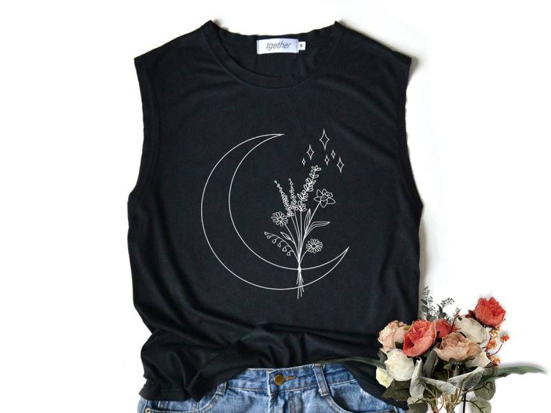 Blumen-Mond-Shirt Halbmond Shirt Der Mond Grafik-Shirt Muskel-Tank-Training Regelmäßige Tank Tops von igetherproject