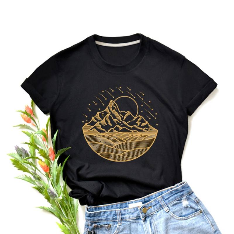 Wüste Berglandschaft Baumwolle T-Shirt Sternennacht Grafik-T-Shirt von igetherproject