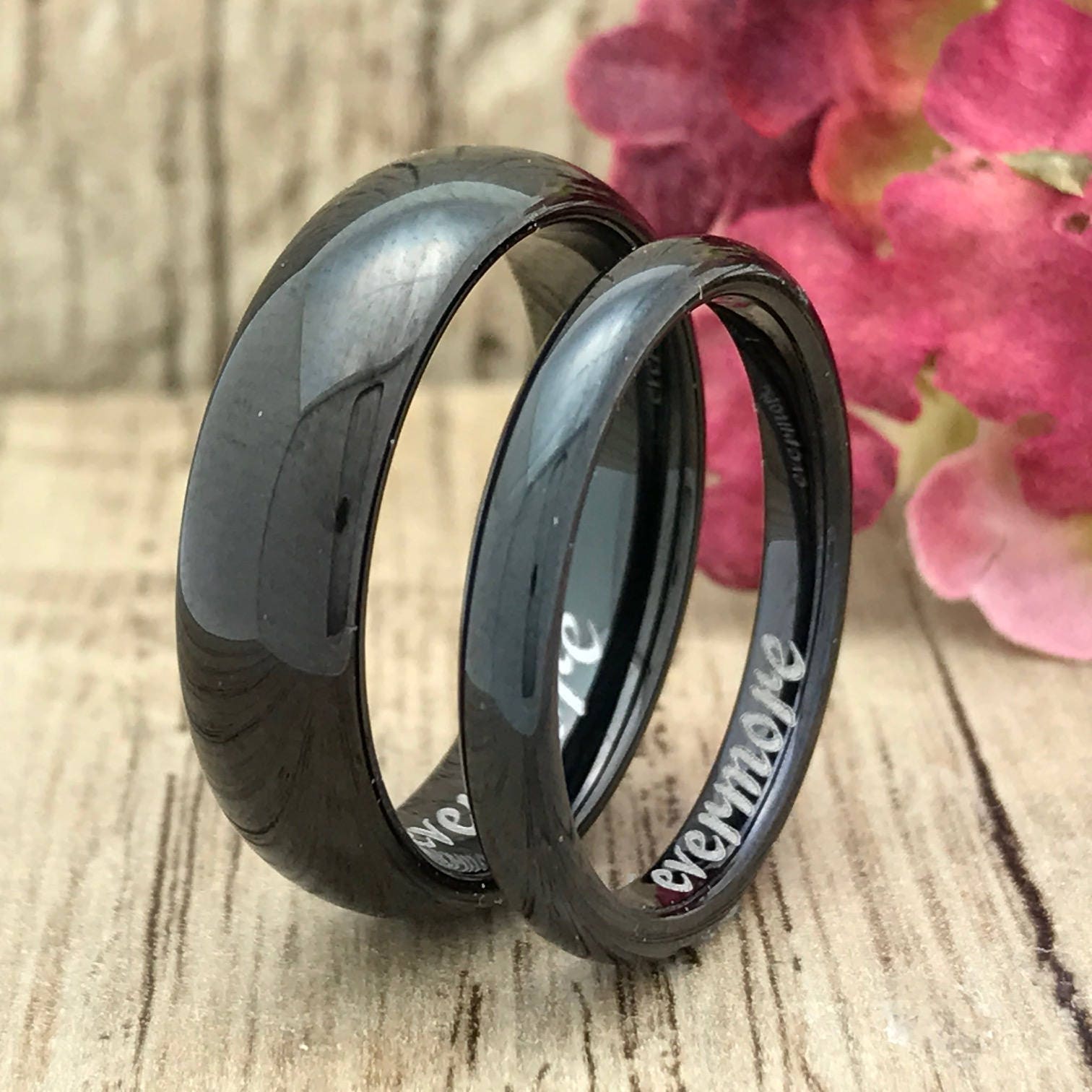 6mm/4mm His & Hers Titanring, Personalisieren Gravur Schwarz Überzogene Ehering, Passende Paare Ringsets von iheartwholesale