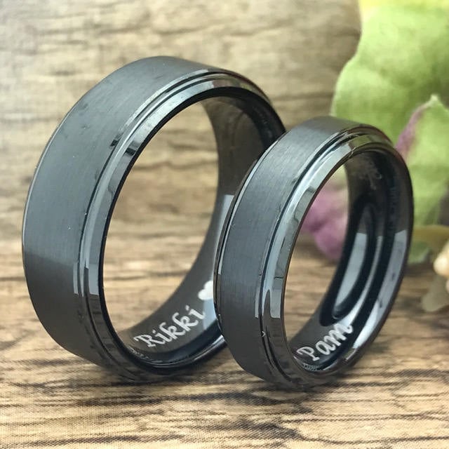 8mm/6mm Personalisieren Gravieren Titanring, Titanring Für Sie Und Ihn, Schwarzer Ehering, Paarring, Comfort Fit Ring, Trb321 von iheartwholesale