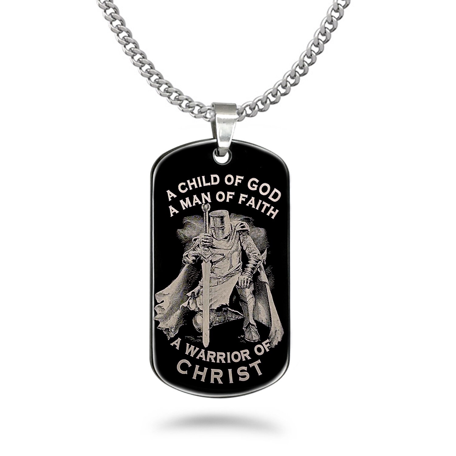 Dog Tag Halskette, Herren Schwarz Edelstahl Anhänger Halskette Mit 61 cm Panzerkette Gliederkette, Geschenk Für Papa, Anpassbar Ssn839 von iheartwholesale