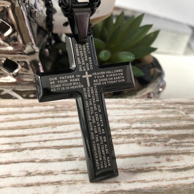 Herren Kreuz Halskette, Gebet Schwarz Überzogene Edelstahl Anhänger Religiöser Schmuck von iheartwholesale