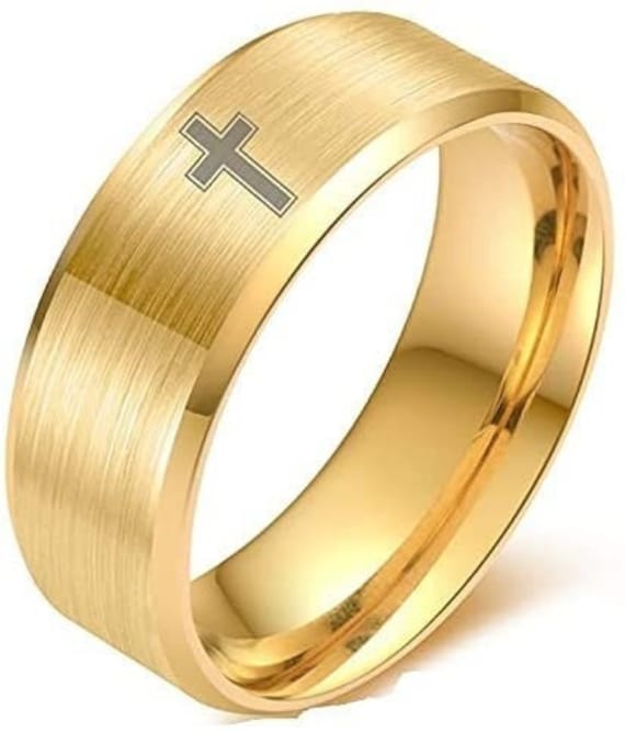 Kreuz Ring Personalisieren Titan Ehering, Vergoldeter Titanring Herrenring Ehering Trb328-G von iheartwholesale