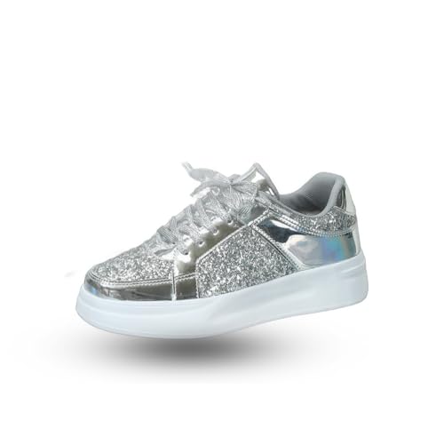 Glitzerschuhe Mädchen Funkelnde Mode Sneakers Leistung Kleid Schuhe Funkelnde Schuhe für Frauen Geburtstag Halloween Party Schuhe Hellsilber 40 von ihinzry