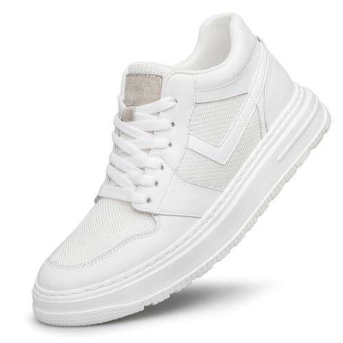 Herren Elevator Schuhe Unsichtbare Höhenerhöhung Schuhe Versteckter Keilabsatz Leder Freizeitschuhe 2,4 Zoll Größere Schuhe mit Höhenerhöhung Einlegesohlen, Weißes Netz, 39 EU von ihinzry