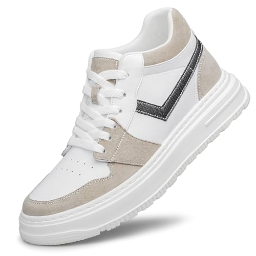 Herren Elevator Schuhe Unsichtbare Höhenerhöhung Schuhe Versteckter Keilabsatz Leder Freizeitschuhe 2,4 Zoll Größere Schuhe mit Höhenerhöhung Einlegesohlen, khaki, 44 EU von ihinzry