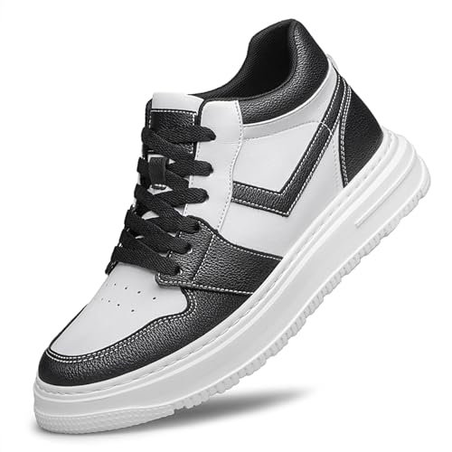 Herren Elevator Schuhe Unsichtbare Höhenerhöhung Schuhe Versteckter Keilabsatz Leder Freizeitschuhe 2,4 Zoll Größere Schuhe mit Höhenerhöhung Einlegesohlen, schwarz / weiß, 42 1/3 EU von ihinzry