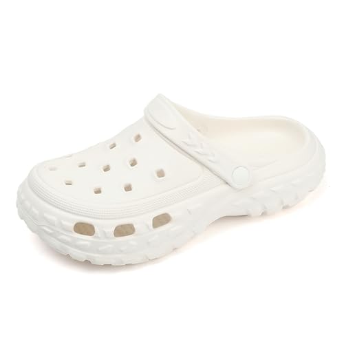 Kinder Niedliche Clogs Kleinkind Gärtner Schuhe Sommer Pantoletten Clog Leicht Atmungsaktiv Weich Stoßdämpfend Rutschen auf Reifen Sandalen Outdoor Hausschuhe für Jungen Mädchen Weiß 32/33 von ihinzry