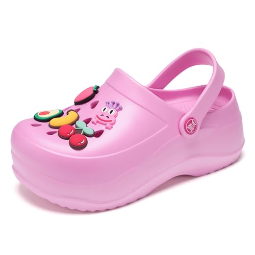 Plattform Clogs für Frauen, Gärtner Schuhe Hausschuhe für Frauen 2,5 Zoll Hight Heels Pantoletten Gardening Clog Bequem Atmungsaktiv Leichtgewicht Slip on Keil Sandalen Rutschen Schuhe Pink 38 von ihinzry