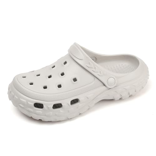 Sommer Pantoletten Gärtner Clog Leicht Atmungsaktiv Weich Stoßdämpfend Rutschen auf Reifen Sandalen Outdoor Hausschuhe Strand Sandalen für Jungen Mädchen Grau 44/45 von ihinzry