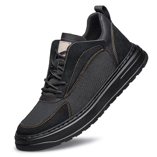 ihinzry Herren Elevator Sneakers Unsichtbare Höhe erhöhen 2,40 Zoll größer Wildleder Elevator Schuhe Mesh Obere Lace up Casual Sportschuhe Herren Mode Sneakers Schwarz 36 von ihinzry