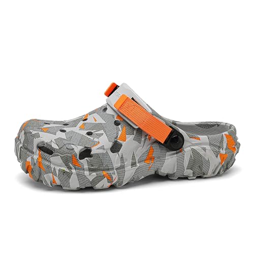 ihinzry Herren Garten Clogs Grafik Pantoletten Clog Leichte Atmungsaktive Weiche Gummischuhe Slip On Wasser Strand Pool Sandalen für Männer Outdoor Hausschuhe mit verstellbarem Riemen Grau & Orange 40 ihinzry Herren Garten Clogs Grafik Pantoletten Clog Leichte Atmungsaktive Weiche Gummischuhe Slip On Wasser Strand Pool Sandalen für Männer Outdoor Hausschuhe mit verstellbarem Riemen Grau & Orange 40 von ihinzry
