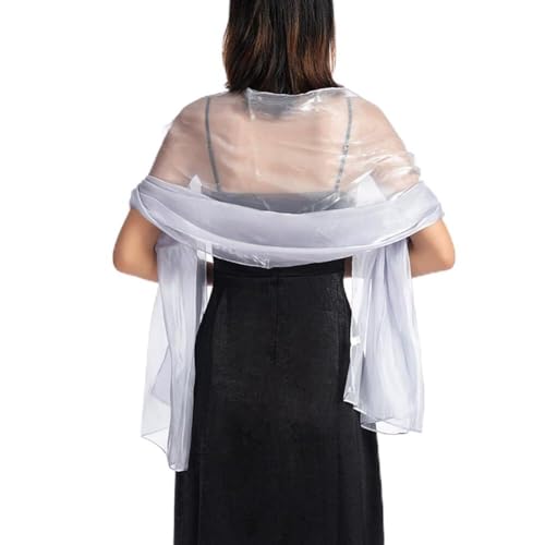 ihreesy 170cm x 70cm Damen Tücher und Wraps, Weiche Netz-Wickel Eleganter Schal Wickelschal Schimmer Umschlagtücher Wickel Stola Schal Sheer Crepe für Braut und Hochzeit,Hell Silber von ihreesy