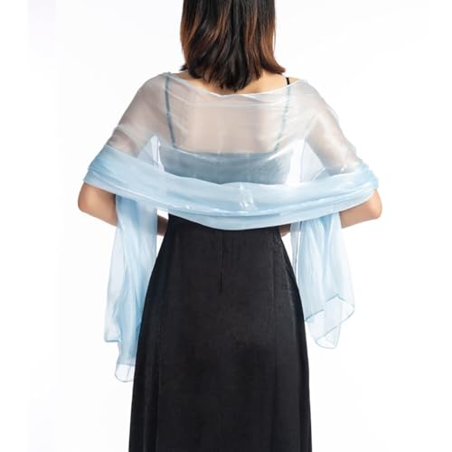 ihreesy 170cm x 70cm Damen Tücher und Wraps, Weiche Netz-Wickel Eleganter Schal Wickelschal Schimmer Umschlagtücher Wickel Stola Schal Sheer Crepe für Braut und Hochzeit,Hellblau von ihreesy