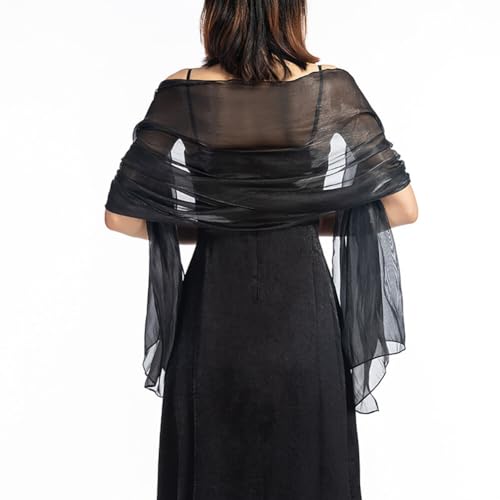 ihreesy 170cm x 70cm Damen Tücher und Wraps, Weiche Netz-Wickel Eleganter Schal Wickelschal Schimmer Umschlagtücher Wickel Stola Schal Sheer Crepe für Braut und Hochzeit,Schwarz von ihreesy