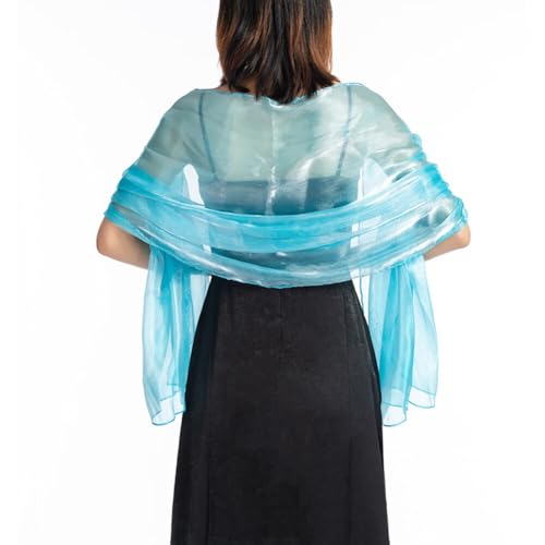 ihreesy 170cm x 70cm Damen Tücher und Wraps, Weiche Netz-Wickel Eleganter Schal Wickelschal Schimmer Umschlagtücher Wickel Stola Schal Sheer Crepe für Braut und Hochzeit,Seeblau von ihreesy