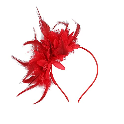 ihreesy 1920er Feder Fascinator Stirnband für Damen,Feder Haarreif Kostüm Haarband Haarspangen Hochzeit Kopfbedeckung Fascinator-Stirnband für Ostertag Hochzeit Halloween,Rot von ihreesy