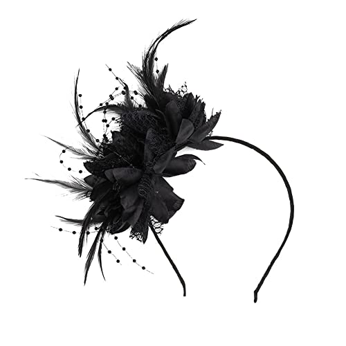 ihreesy 1920er Feder Fascinator Stirnband für Damen,Feder Haarreif Kostüm Haarband Haarspangen Hochzeit Kopfbedeckung Fascinator-Stirnband für Ostertag Hochzeit Halloween,Schwarz von ihreesy