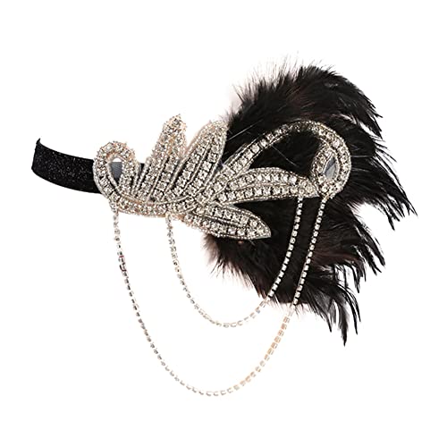 ihreesy 1920er Jahre Feder Flapper Kopfschmuck,20er Jahre Feder Haarband Kristall Kopfschmuck Abschlussball Hochzeit Haarschmuck Kopfbedeckung Gatsby Party Accessoires für Frauen,Silber Schwarz von ihreesy