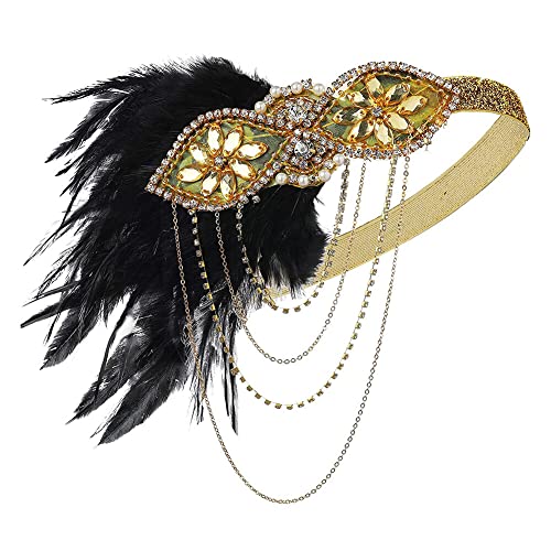 ihreesy 1920er Jahre Flapper Stirnband,Vintage Haarbänder Kristall Kopfschmuck Abschlussball Hochzeit Haarschmuck Kopfbedeckung Gatsby Party Kostüm Accessoires für Frauen,Gelb von ihreesy