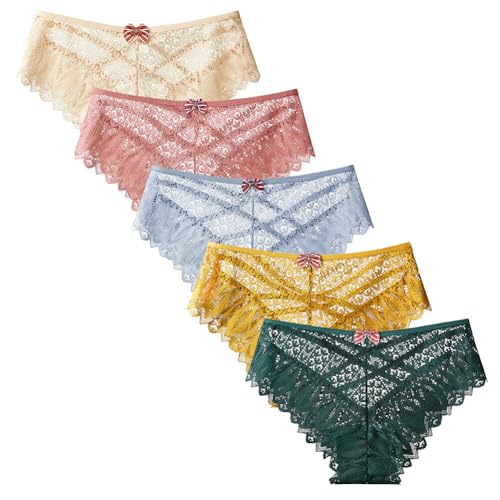 ihreesy 5er Pack Damen Höschen Spitze Unterwäsche,Damen Atmungsaktive Slips Nahtlose Unterhosen Spitzen Nahtlose Hipster Stretch Bikini Atmungsaktive Panties Mehrpack,Bunt #A XL von ihreesy