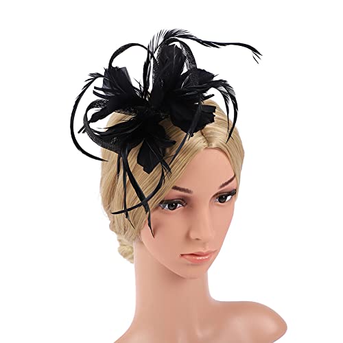 ihreesy Damen Fascinator Feder Blume Haarclip,Feder Stirnband Cocktail Kopfbedeckung Feder Haarschmuck Hochzeit Braut Fasching Kostüm Accessoires für Frauen und Mädchen,Schwarz von ihreesy