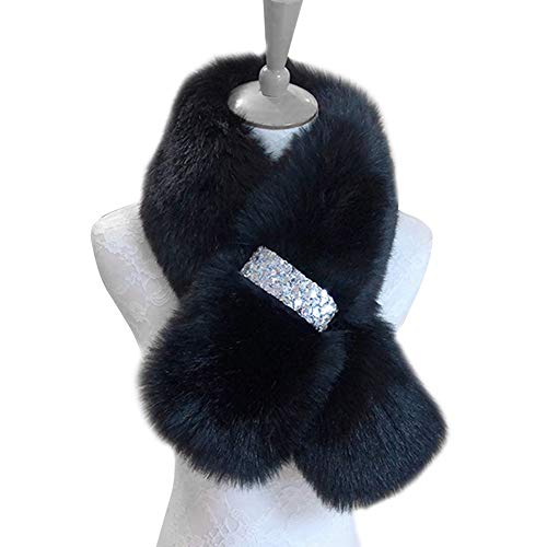 ihreesy Damen Faux Fuchs Pelzkragen Wrap,100CM Kunstpelz Schal Wrap Schal Winter Warm Fellkragen Halten Komfortable Pelzschal Abnehmbare Halswärmer für Jacken Wintermantel Kapuze,Schwarz von ihreesy