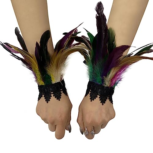 ihreesy Damen Feder Manschetten,1 Paar Gothic Feder Manschetten Feder Handgelenk Damen Kostüme Manschetten Federarmband Federschmuck Manschette Federschlagarmbänder Handgelenk-Ärmel,Bunt von ihreesy