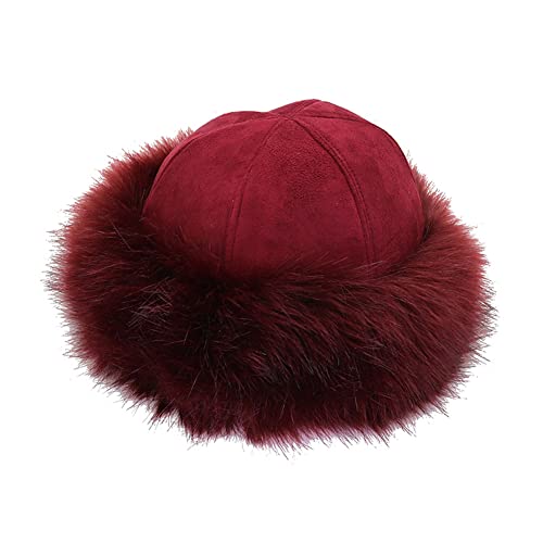 ihreesy Damen Kunstfellmütz,Faux Fuchs Warm Weich Pelz mütze Warm Beanie Mütze Damen Herren Fellmütze Outdoor Skimütze Wintermütze Wildleder Vlies Pelzmütze,Rotwein von ihreesy