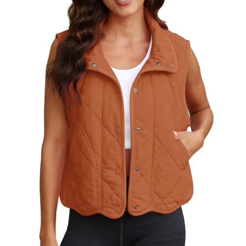 ihreesy Damen Leichte Warme Steppweste,Weste mit Stehkragen Ärmellos Jacke Druckknopf Puffer Jacke mit Taschen Mode Herbst-Oberbekleidung Kurze Pufferweste von ihreesy