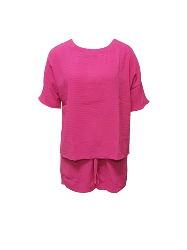 ihreesy Damen Schlafanzug Set, Pyjamas Set Nachtwäsche Zweiteiliger Sommer Pjs Weiche Sleepwear für Frauen Bequemes Schlafanzüge Tops und Shorts Loungewear Hausanzug,Fuchsia,XL von ihreesy