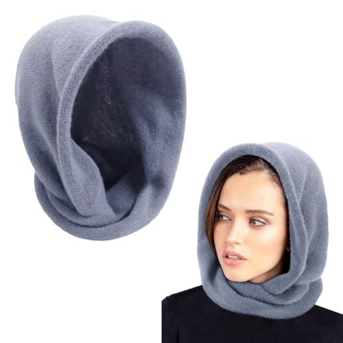 ihreesy Damen Sturmhaube Balaclava, Multifunktional Warme Beanie Mütze Kapuzenschal Winter Unisex Wintermütze Kapuze Stricken Kälteschutz Mütze Neckwarmer Strick Mütze für Frauen Männer,Blau von ihreesy