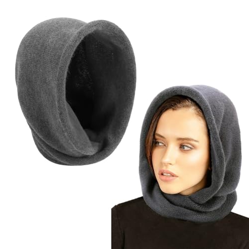 ihreesy Damen Sturmhaube Balaclava, Multifunktional Warme Beanie Mütze Kapuzenschal Winter Unisex Wintermütze Kapuze Stricken Kälteschutz Mütze Neckwarmer Strick Mütze für Frauen Männer,Dunkel Grau von ihreesy