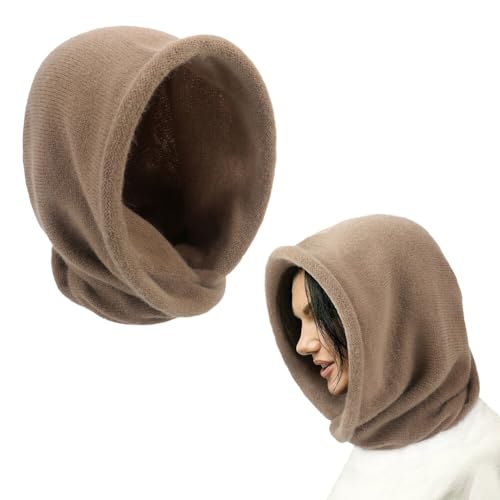 ihreesy Damen Sturmhaube Balaclava, Multifunktional Warme Beanie Mütze Kapuzenschal Winter Unisex Wintermütze Kapuze Stricken Kälteschutz Mütze Neckwarmer Strick Mütze für Frauen Männer,Khaki von ihreesy