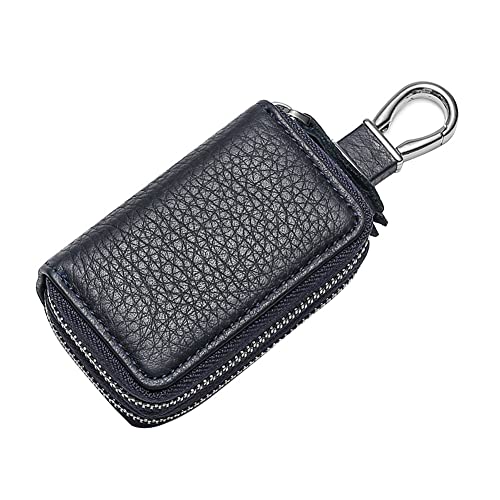 ihreesy Echt Leder Schlüsseltasche,Multifunktional Reißverschluss Echtleder Schlüsseletui Schlüsselmäppchen Autoschlüsselhülle mit Reißverschluss und Schlüsselring,Dunkelblau von ihreesy