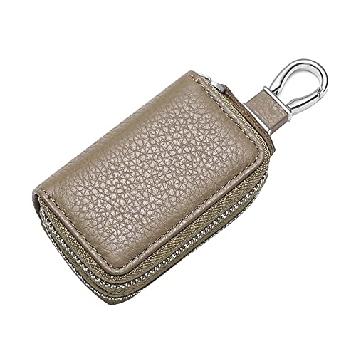 ihreesy Echt Leder Schlüsseltasche,Multifunktional Reißverschluss Echtleder Schlüsseletui Schlüsselmäppchen Autoschlüsselhülle mit Reißverschluss und Schlüsselring,Khaki von ihreesy