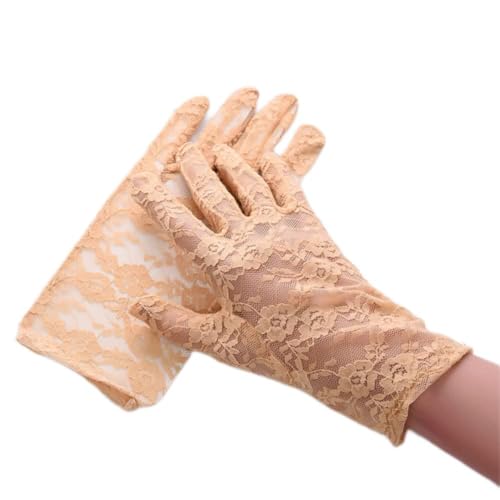 ihreesy Kurz Spitzenhandschuhe Damen,2 Stücke Vintage Abendhandschuhe Frauen Brauthandschuh Sommer Spitze Fahrradhandschuhe Netzhandschuhe UV-schutz Handschuhe,Beige von ihreesy
